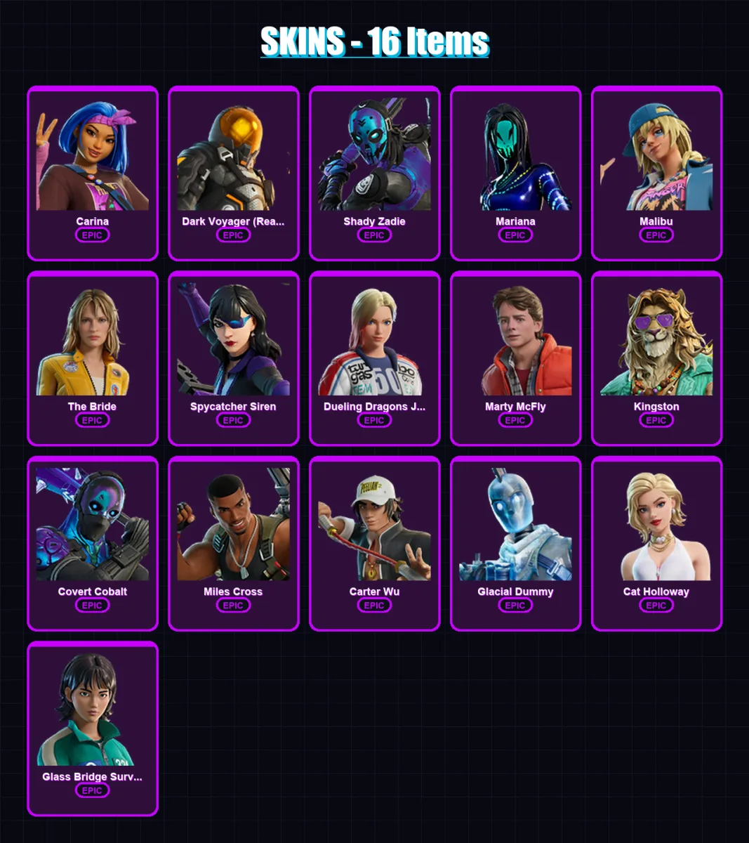 [PC/PSN] | Carina | Dark Voyager (Reality Redacted) | Shady Zadie | Mariana | Malibu | 16 skin | 46 pickaxe | 23 emote | 31 glider | Lv455