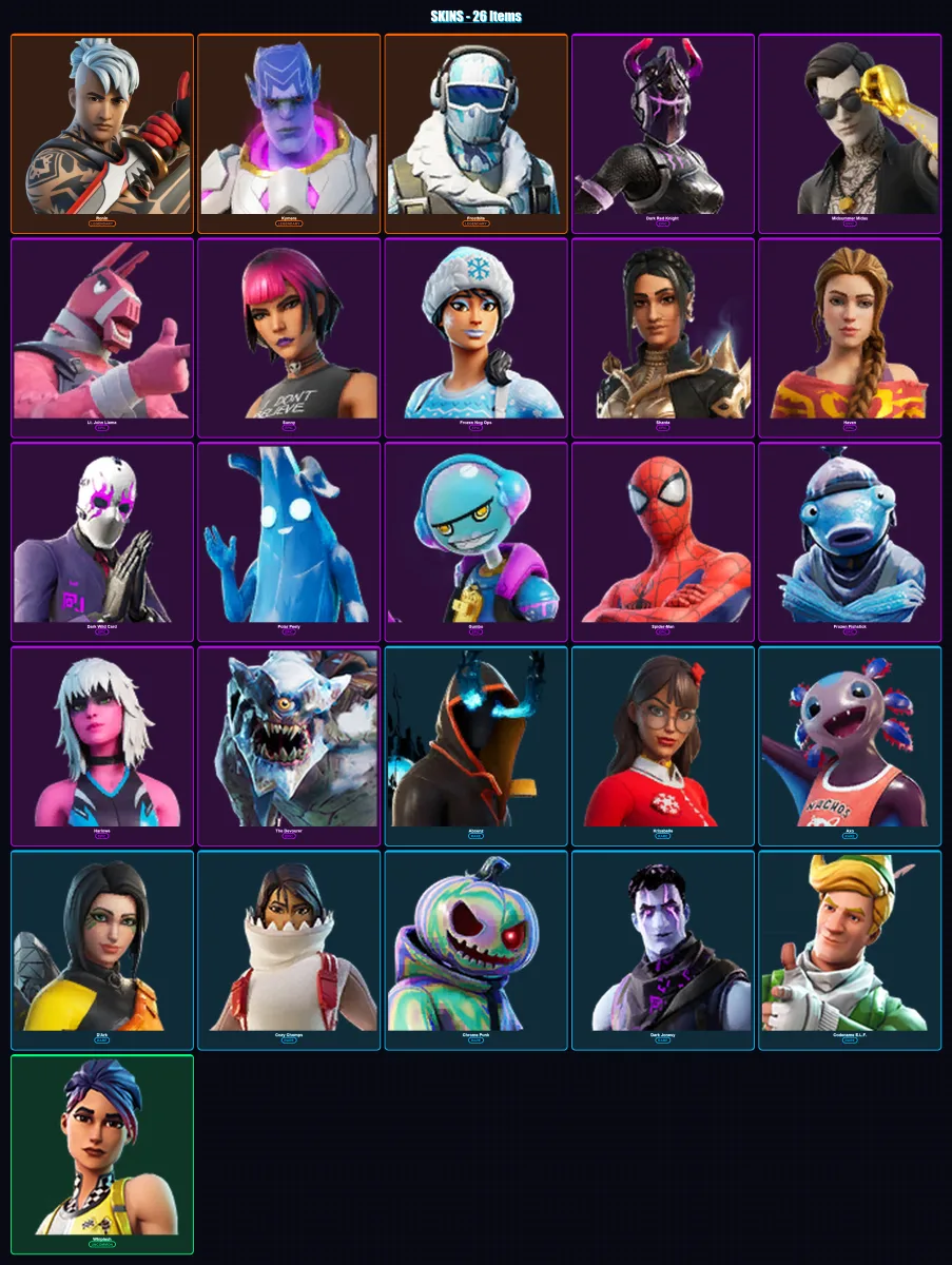 [PC/XBOX/PSN] | Ronin | Kymera | Frostbite | Dark Red Knight  | Midsummer Midas | 26 skin | 26 pickaxe | 19 emote | 23 glider | Lv344