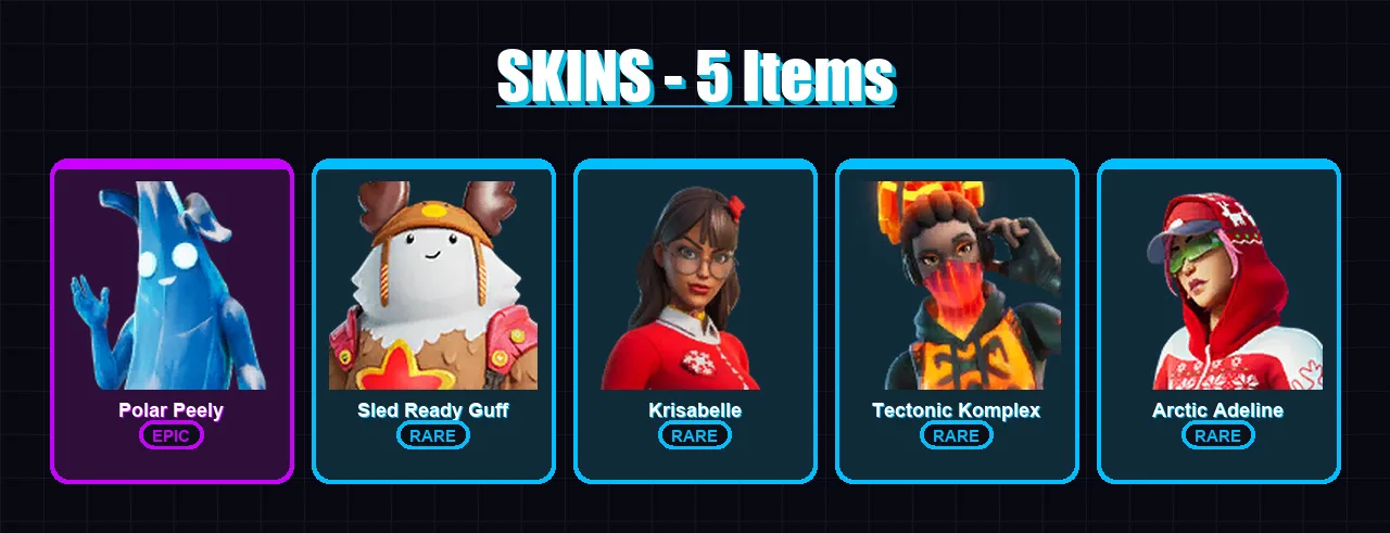 [PC/XBOX/PSN] | Polar Peely | Sled Ready Guff | Krisabelle | Tectonic Komplex | Arctic Adeline | 5 skin | 20 pickaxe | 15 emote | 23 glider | Lv388