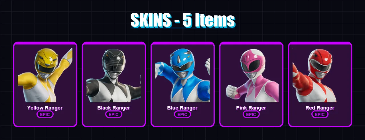 [PC/XBOX/PSN] | Yellow Ranger | Black Ranger | Blue Ranger | Pink Ranger | Red Ranger | 5 skin | 10 pickaxe | 6 emote | 7 glider | Lv20