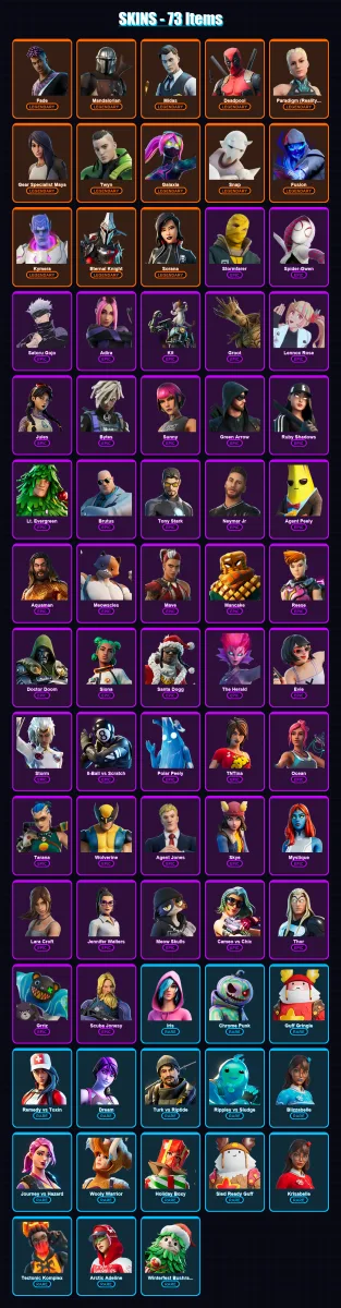 [PC/XBOX/PSN] | Fade | Mandalorian | Midas | Deadpool | Paradigm (Reality-659) | 73 skin | 97 pickaxe | 65 emote | 85 glider | Lv1408