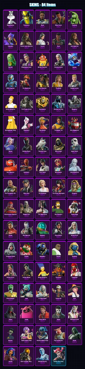 [PC/XBOX/PSN] | Bugs Bunny | Peelverine | Shuri | Miles Cross | Peabody | 84 skin | 129 pickaxe | 88 emote | 91 glider | Lv1759