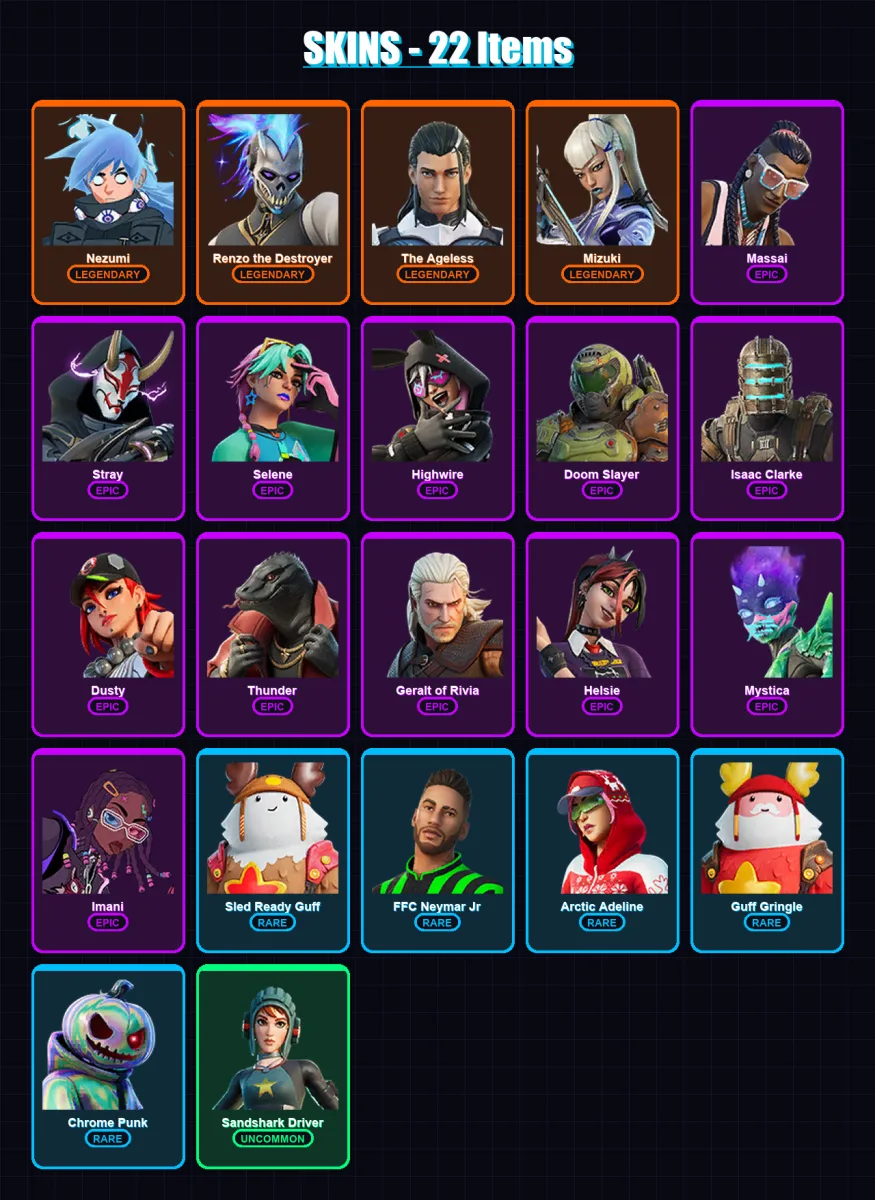 [PC/XBOX] | Nezumi | Renzo the Destroyer | The Ageless | Mizuki | Massai | 22 skin | 32 pickaxe | 29 emote | 29 glider | Lv391 — Game account