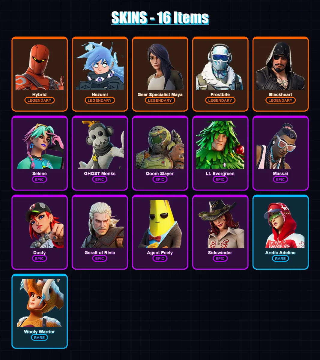 [SWITCH/XBOX/PSN/PC] | Hybrid | Nezumi | Gear Specialist Maya | Frostbite | Blackheart | 16 skin | 23 pickaxe | 21 emote | 30 glider | Lv304