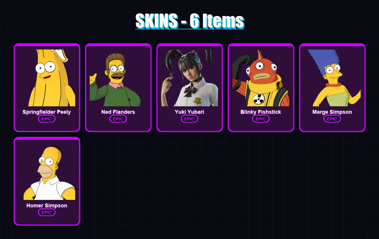 [PC/XBOX/PSN] | Springfielder Peely | Ned Flanders | Yuki Yubari | 6 skin | Lv128