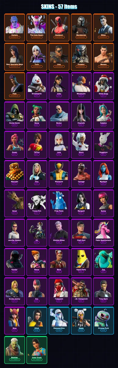 [PC/XBOX/PSN] | Kymera | The Cube Queen | Deadpool | Mandalorian | Midas | 57 skin | 83 pickaxe | 62 emote | 71 glider | Lv1302 — Fortnite account