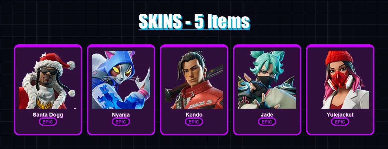 [PC/XBOX] | Santa Dogg | Nyanja | Kendo | Jade | Yulejacket | 5 skin | 13 pickaxe | 5 emote | 9 glider | Lv46