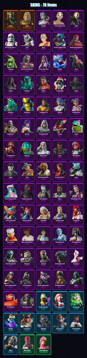[PC/XBOX/PSN] | Hades | Zeus | Katalina | Avatar State Aang | 1-Ball | 78 skin | 131 pickaxe | 85 emote | 78 glider | Lv1341