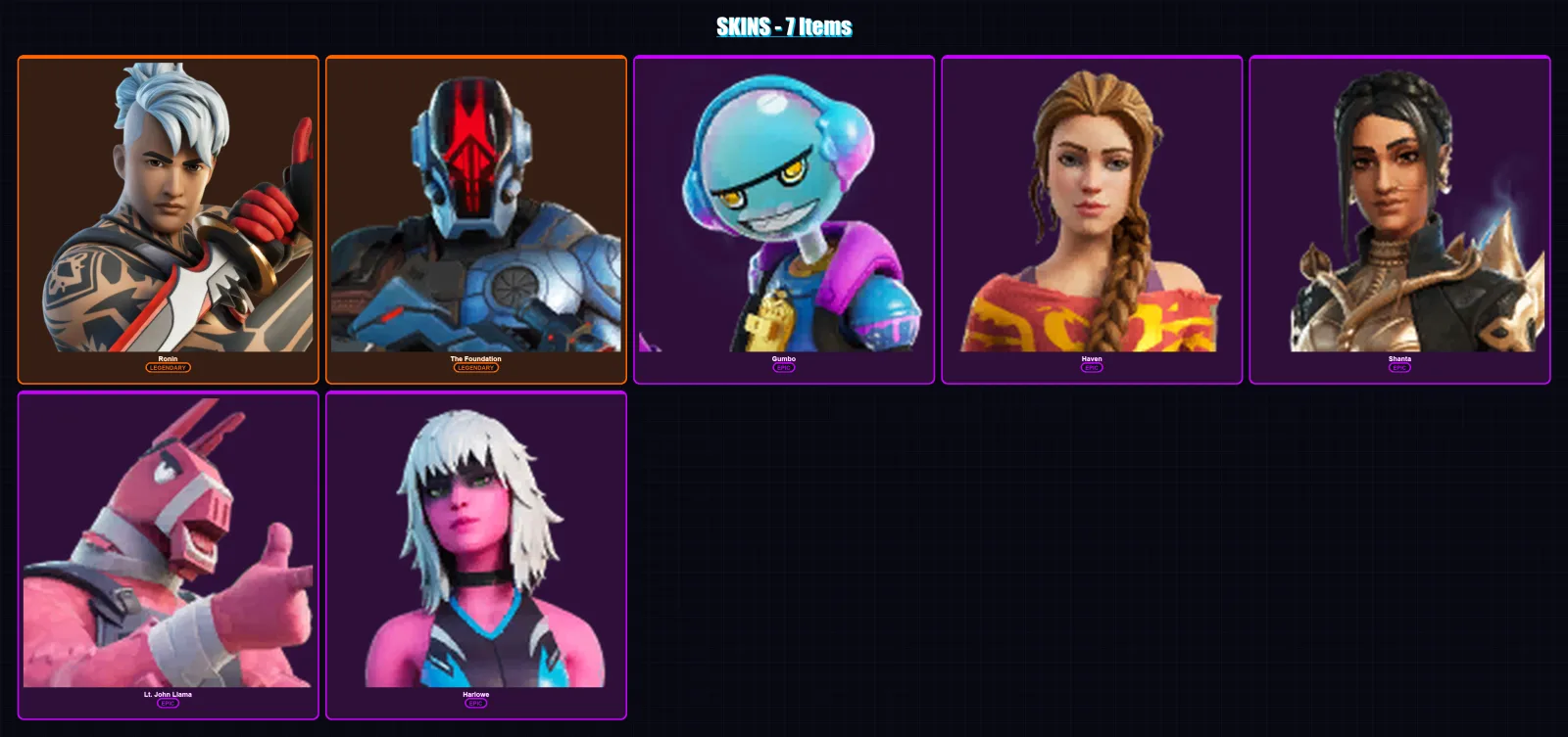 [PC/XBOX/PSN] | Ronin | The Foundation | Gumbo | Haven | Shanta | 7 skin | 9 pickaxe | 10 emote | 10 glider | Lv112