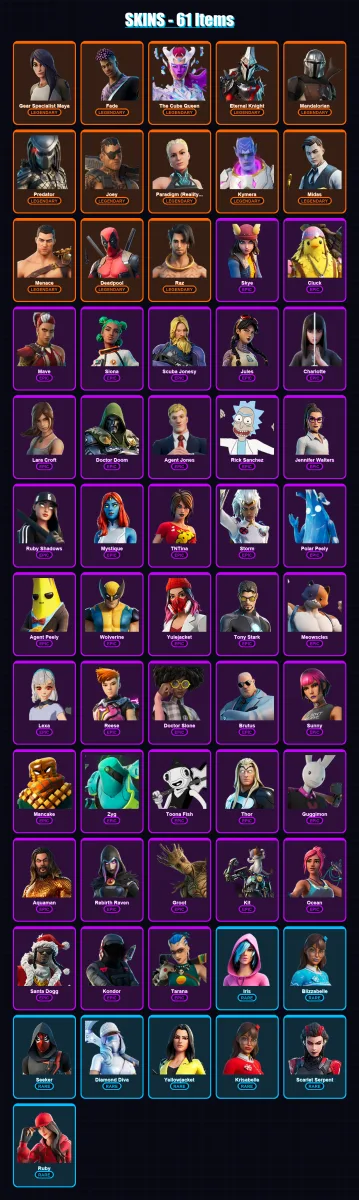 [PC/XBOX/PSN] | Gear Specialist Maya | Fade | The Cube Queen | Eternal Knight | Mandalorian | 61 skin | 92 pickaxe | 60 emote | 77 glider | Lv1213
