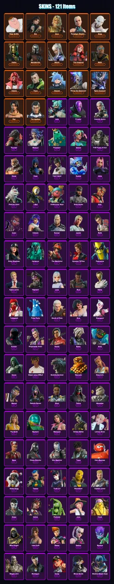 [PC/PSN] | Peter Griffin | Era | Zeus | Paradigm (Reality-659) | Snap | 121 skin | 167 pickaxe | 118 emote | 142 glider | Lv2219