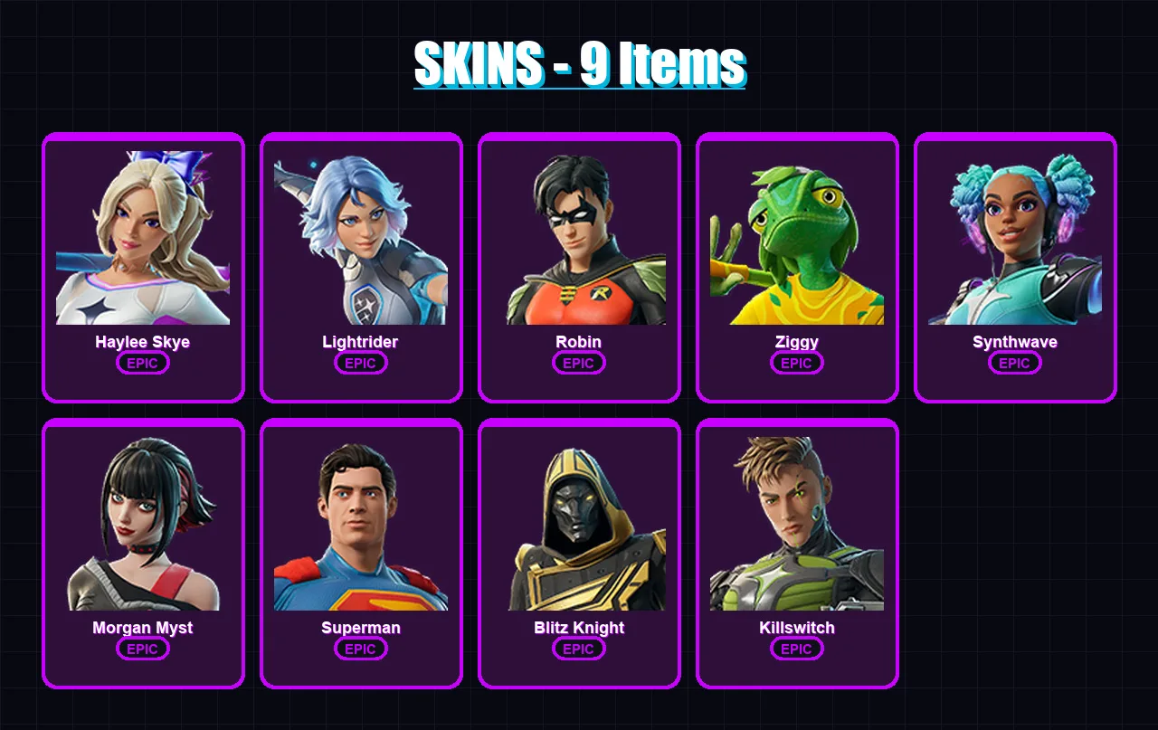 [PC/PSN] | Haylee Skye | Lightrider | Robin | Ziggy | Synthwave | 9 skin | 38 pickaxe | 22 emote | 32 glider | Lv413