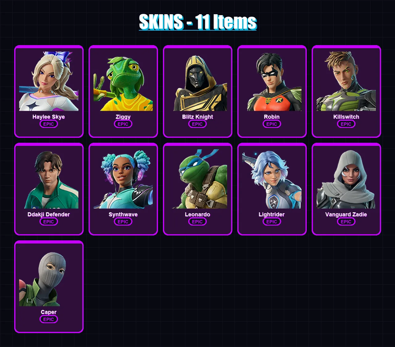 [PC/XBOX/PSN] | Haylee Skye | Ziggy | Blitz Knight | Robin | Killswitch | 11 skin | 22 pickaxe | 13 emote | 16 glider | Lv196 — Fortnite account