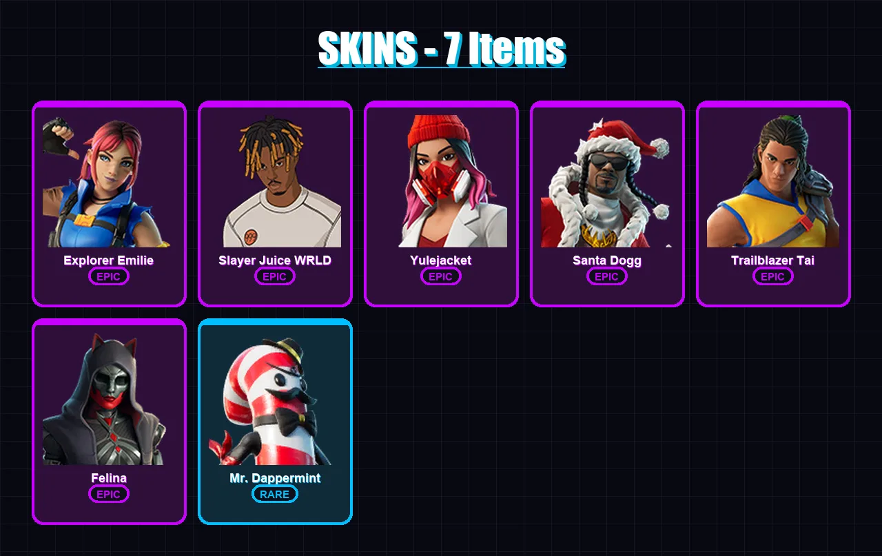 [PS4/PS5/XBOX/PC] | Explorer Emilie | Slayer Juice WRLD | Yulejacket | 7 skin | Lv257