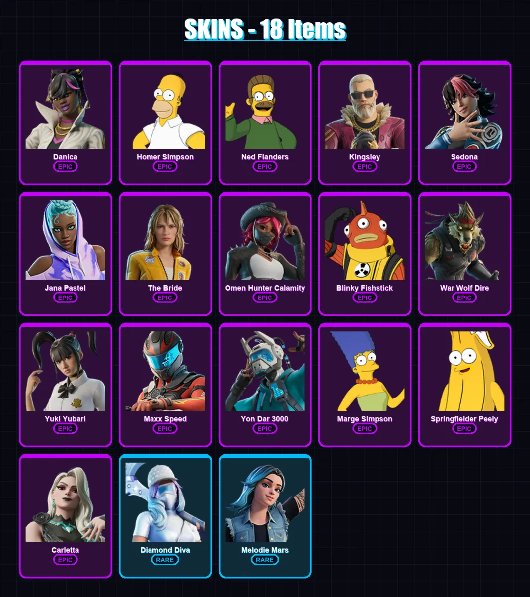[PS4/PS5/XBOX/PC] | Danica | Homer Simpson | Ned Flanders | Kingsley | Sedona | 18 skin | 23 pickaxe | 15 emote | 12 glider | Lv144