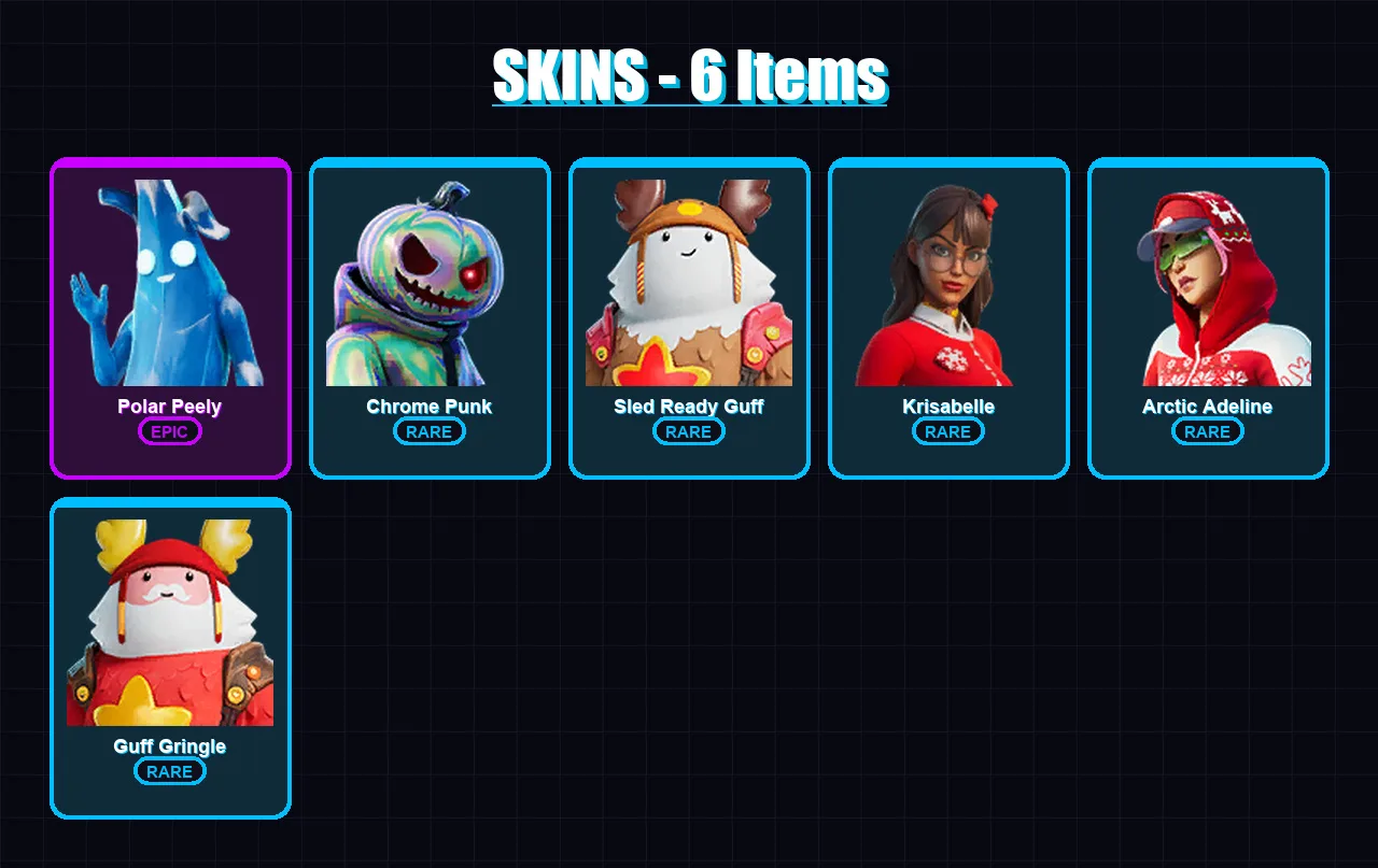 [PC/XBOX/PSN] | Polar Peely | Chrome Punk | Sled Ready Guff | Krisabelle | Arctic Adeline | 6 skin | 25 pickaxe | 31 emote | 29 glider | Lv995