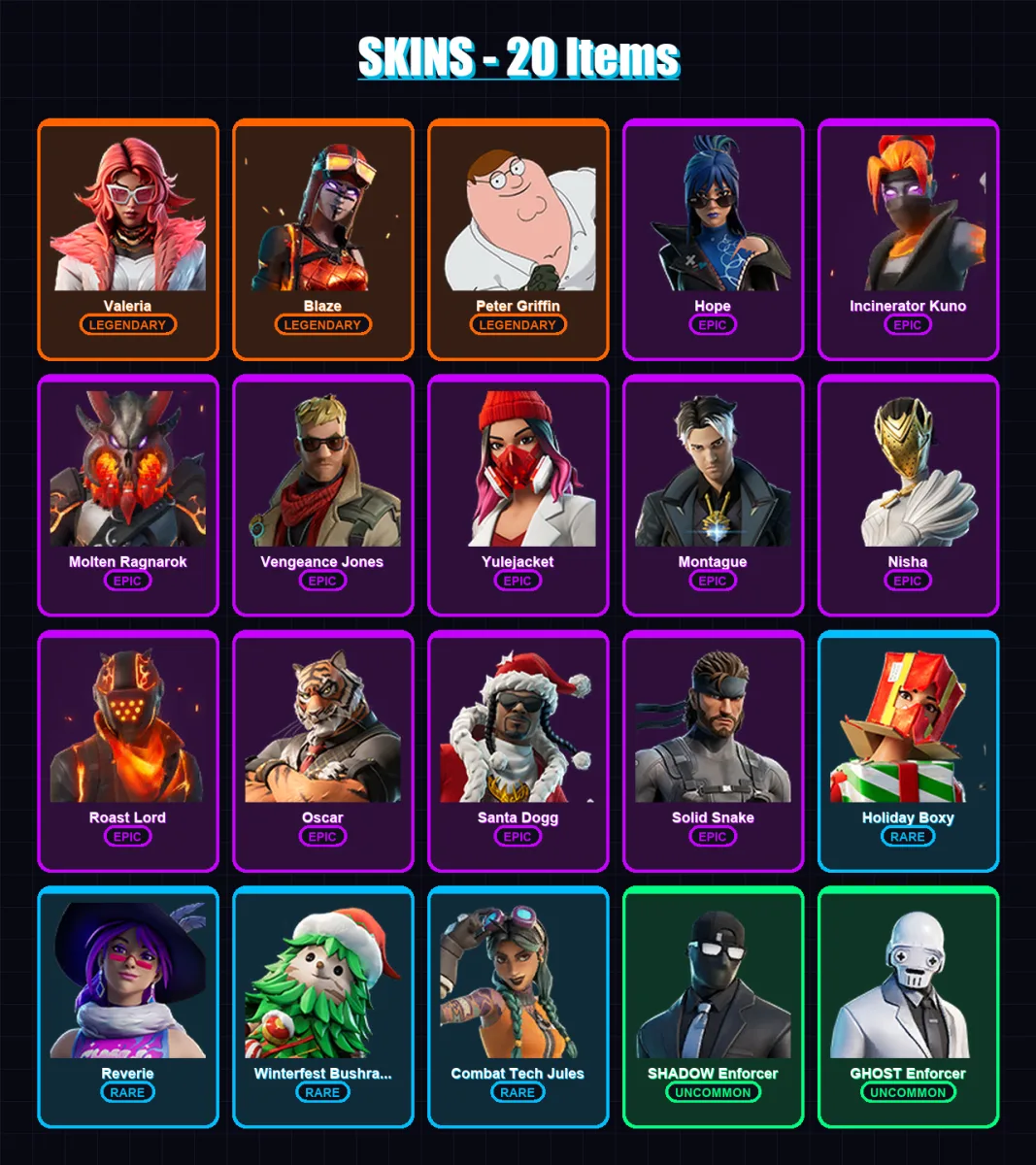[PS4/PS5/PC] | Valeria | Blaze | Peter Griffin | Hope | Incinerator Kuno | 20 skin | 29 pickaxe | 24 emote | 23 glider | Lv292 — Fortnite account