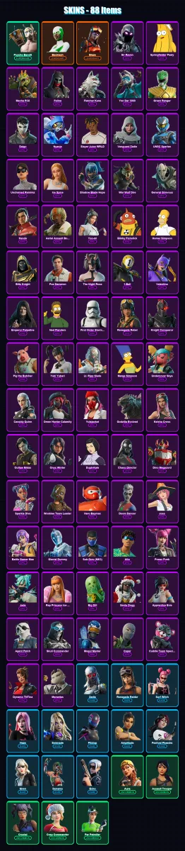 [PC/XBOX/PSN] | Psycho Bandit | Backlash | Blaze | Sir Raven | Springfielder Peely | 88 skin | 125 pickaxe | 89 emote | 72 glider | Lv1979