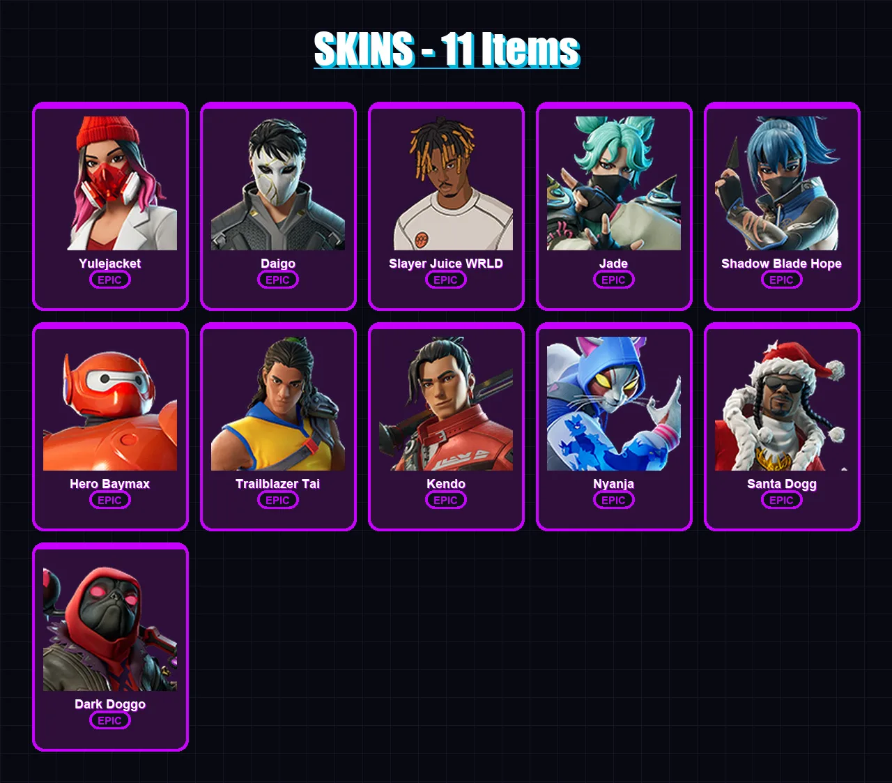 [PC/XBOX/PSN] | Yulejacket | Daigo | Slayer Juice WRLD | Jade | Shadow Blade Hope | 11 skin | 21 pickaxe | 11 emote | 18 glider | Lv218