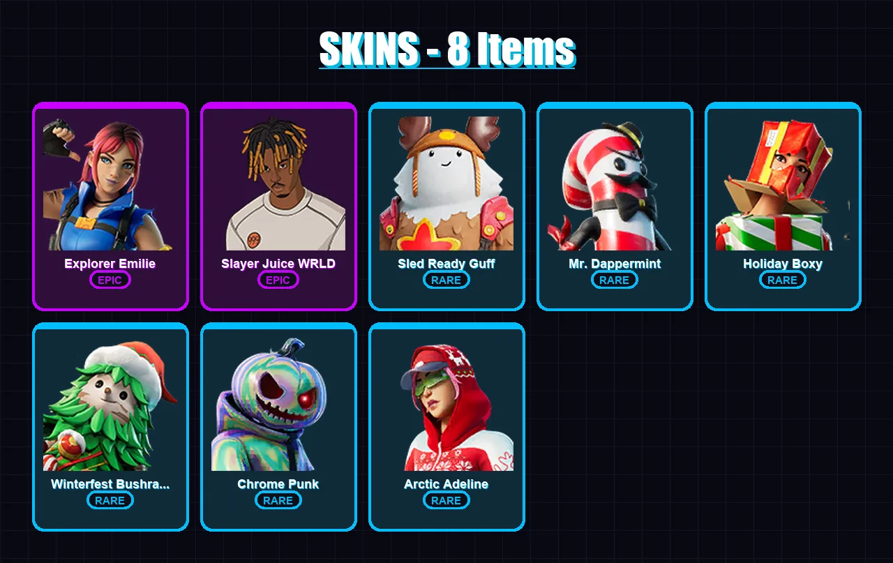 [SWITCH/XBOX/PSN/PC] | Explorer Emilie | Slayer Juice WRLD | Sled Ready Guff | 8 skin | Lv356