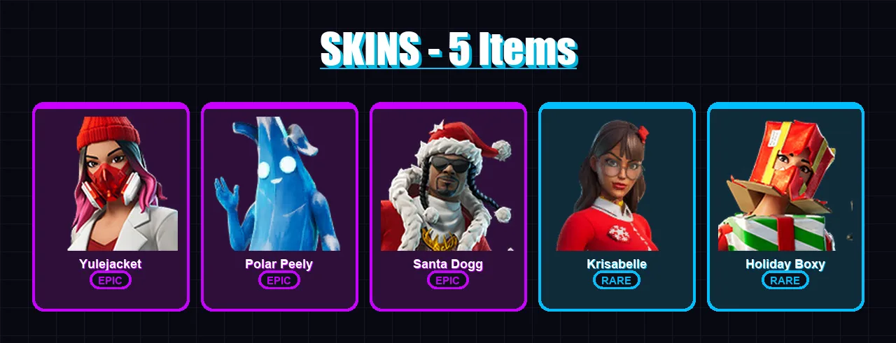 [SWITCH/XBOX/PSN/PC] | Yulejacket | Polar Peely | Santa Dogg | Krisabelle | Holiday Boxy | 5 skin | 10 pickaxe | 4 emote | 4 glider | Lv19