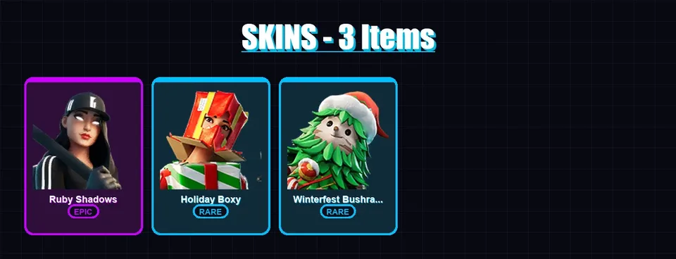 [PS4/PS5/XBOX/PC] | Ruby Shadows | Holiday Boxy | Winterfest Bushranger | 3 skin | 2 pickaxe | 3 emote | 9 glider | Lv46 — main preview