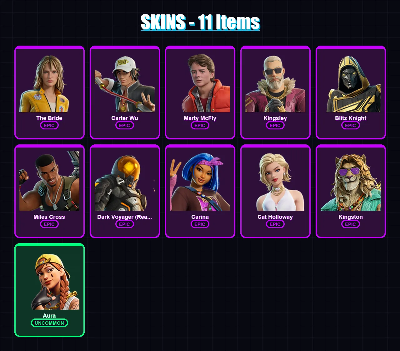 [PS4/PS5/XBOX/PC] | The Bride | Carter Wu | Marty McFly | Kingsley | Blitz Knight | 11 skin | 52 pickaxe | 25 emote | 32 glider | Lv443