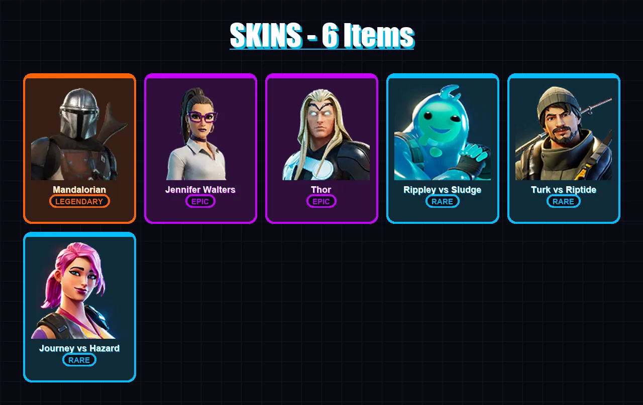 [PC/PSN] | Mandalorian | Jennifer Walters | Thor | Rippley vs Sludge | Turk vs Riptide | 6 skin | 7 pickaxe | 7 emote | 10 glider | Lv110