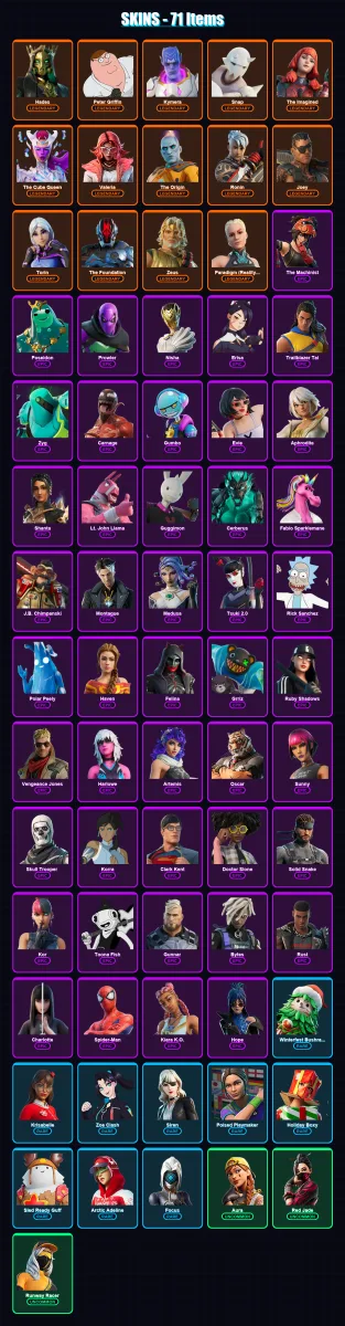 [PS4/PS5/PC] | Hades | Peter Griffin | Kymera | Snap | The Imagined | 71 skin | 99 pickaxe | 64 emote | 78 glider | Lv1306