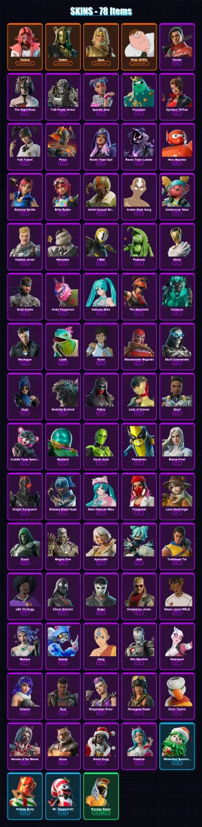 [SWITCH/PSN/PC] | Valeria | Hades | Zeus | Peter Griffin | Kendo | 78 skin | 99 pickaxe | 76 emote | 66 glider | Lv844