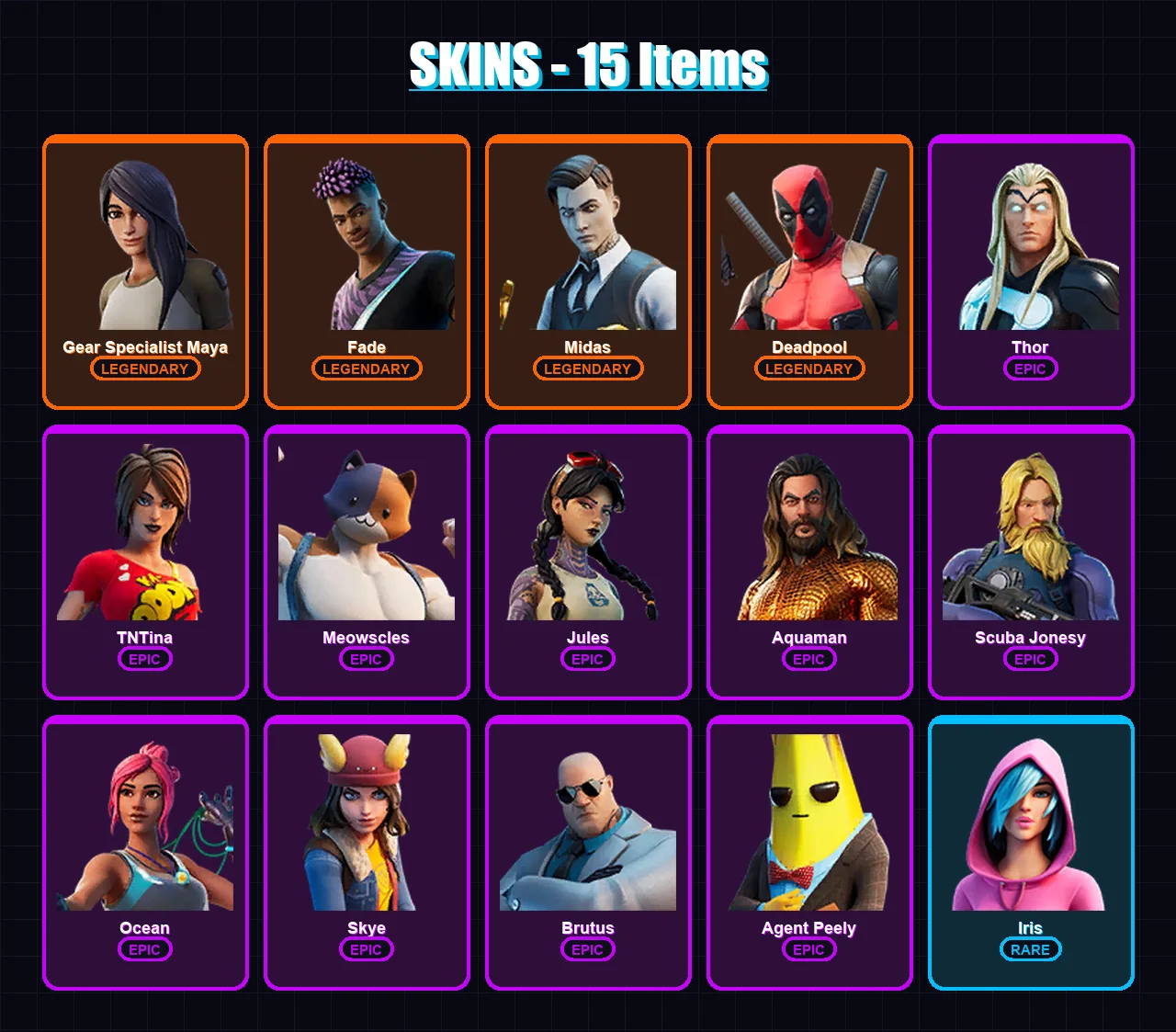 [PC/XBOX/PSN] | Gear Specialist Maya | Fade | Midas | Deadpool | Thor | 15 skin | 28 pickaxe | 25 emote | 36 glider | Lv528 — Game account