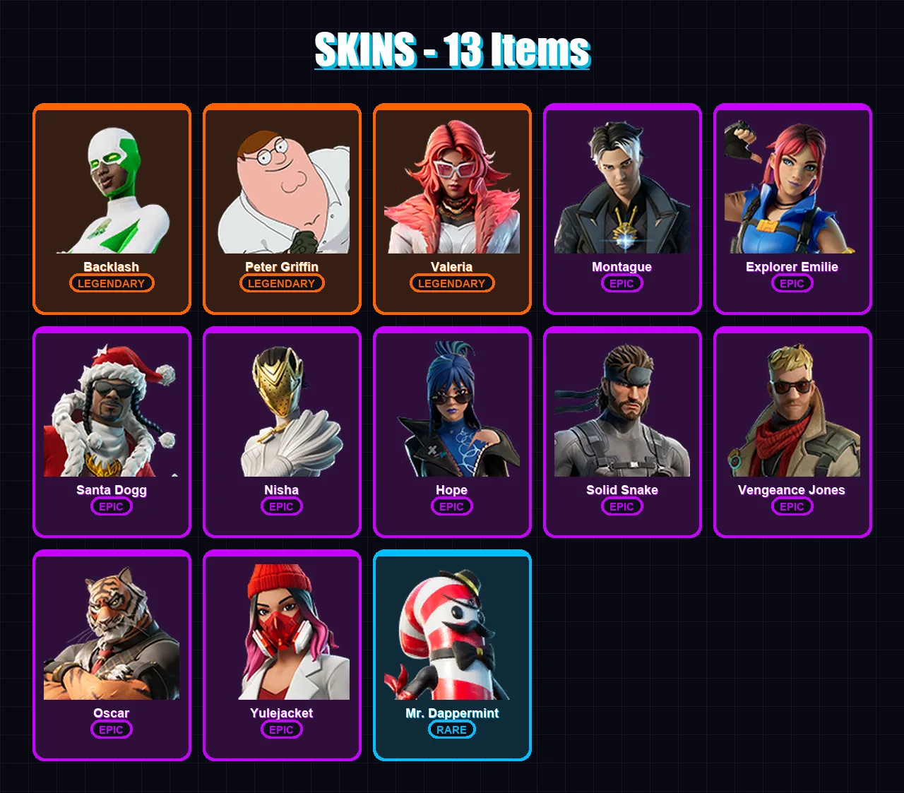 [PC/XBOX/PSN] | Backlash | Peter Griffin | Valeria | Montague | Explorer Emilie | 13 skin | 23 pickaxe | 19 emote | 18 glider | Lv200