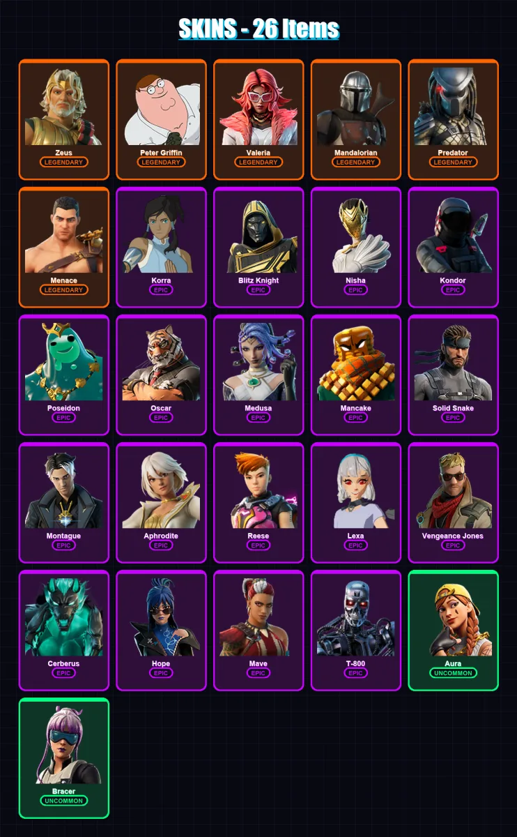 [SWITCH/XBOX/PSN/PC] | Zeus | Peter Griffin | Valeria | Mandalorian | Predator | 26 skin | 55 pickaxe | 47 emote | 44 glider | Lv607 — Fortnite account