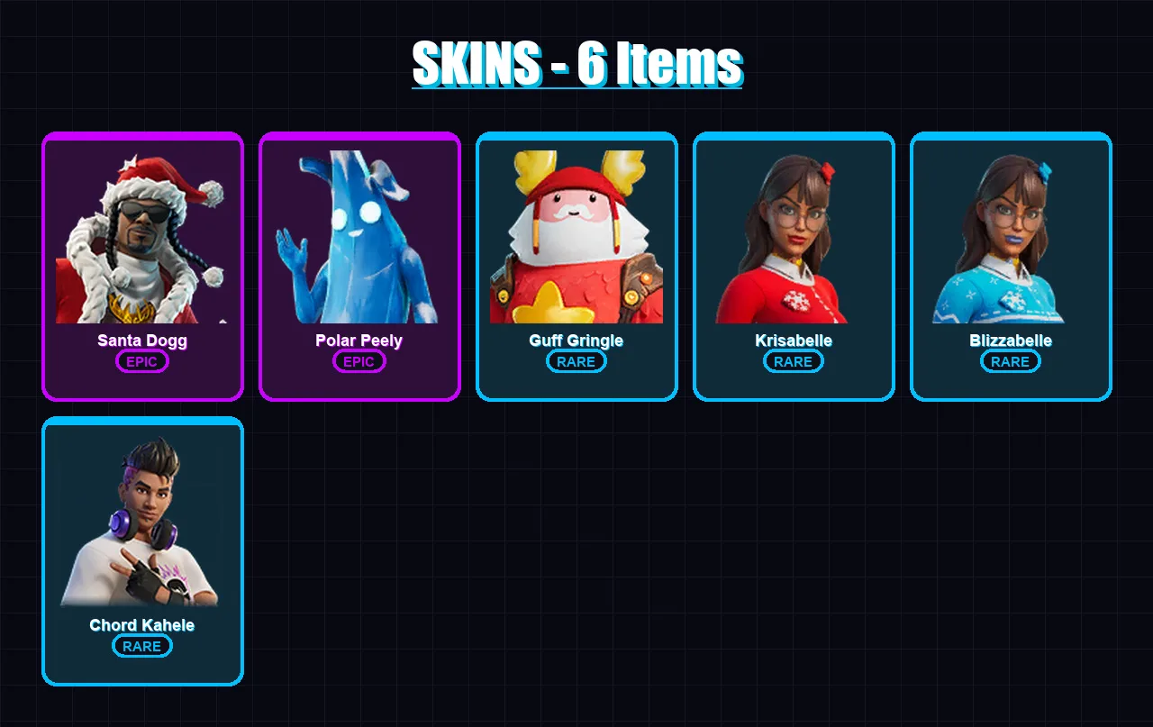 [PC/XBOX/PSN] | Santa Dogg | Polar Peely | Guff Gringle | Krisabelle | Blizzabelle | 6 skin | 17 pickaxe | 12 emote | 17 glider | Lv110