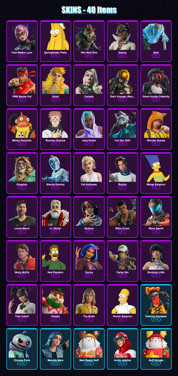 [PC/PSN] | Void Walker Lynx | Springfielder Peely | War Wolf Dire | Danica | Gale | 40 skin | 68 pickaxe | 56 emote | 43 glider | Lv943