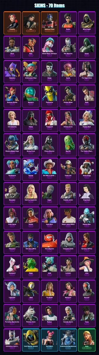 [PC/PSN] | Polarity | Era | Optimus Prime | Robin | Blitz Knight | 70 skin | 106 pickaxe | 71 emote | 66 glider | Lv1433