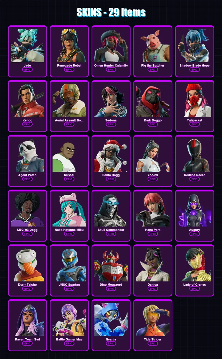 [PC/XBOX/PSN] | Jade | Renegade Rebel | Omen Hunter Calamity | 29 skin | Lv136