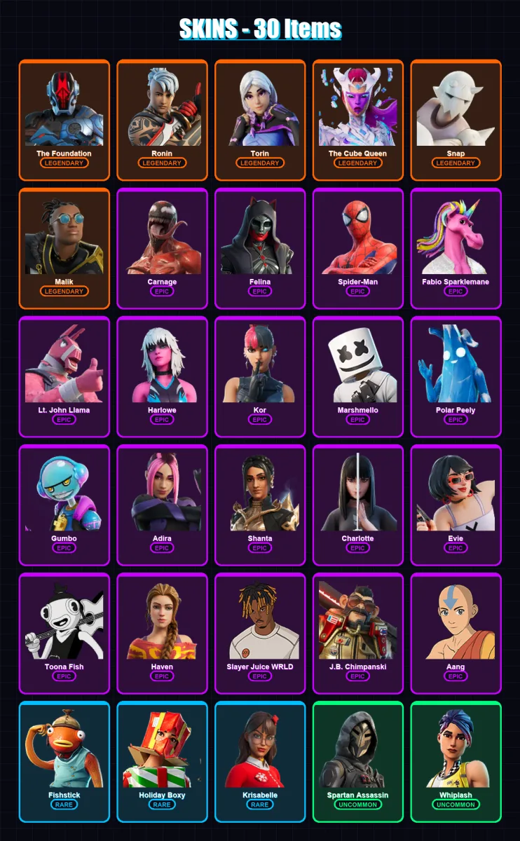 [PC/XBOX/PSN] | The Foundation | Ronin | Torin | The Cube Queen | Snap | 30 skin | 52 pickaxe | 62 emote | 43 glider | Lv804 — Fortnite account