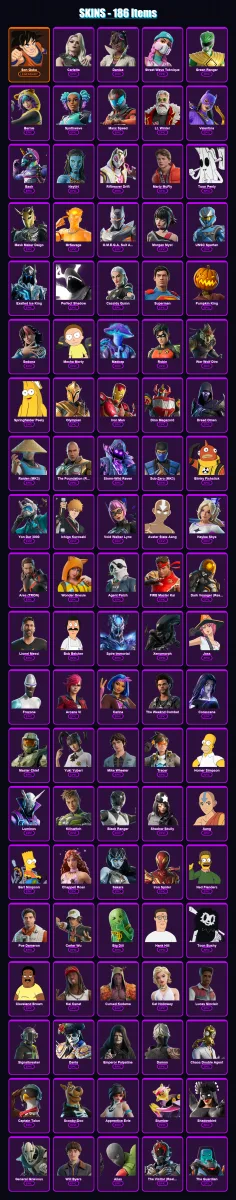 [PS4/PS5/XBOX/PC] | Son Goku | Carletta | Danica | Street Wave Teknique | Green Ranger | 186 skin | 190 pickaxe | 147 emote | 82 glider | Lv988