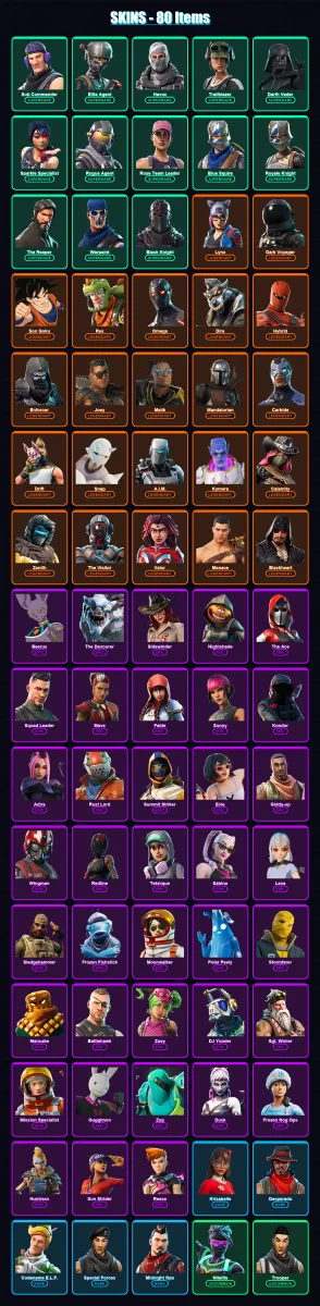 [PC/PSN] | Sub Commander | Elite Agent | Havoc | Trailblazer | Darth Vader | 80 skin | 67 pickaxe | 77 emote | 83 glider | Lv1165