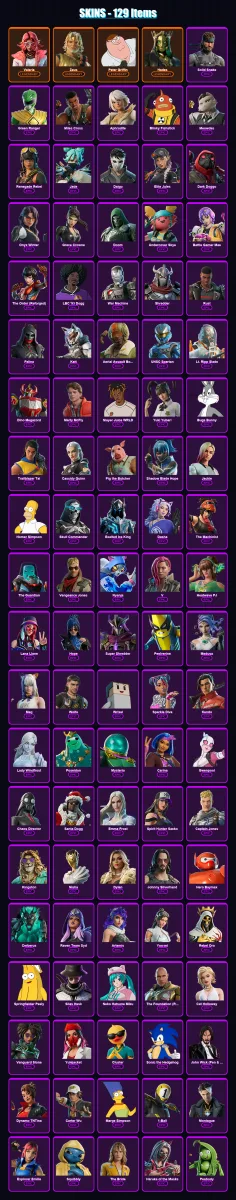 [PC] | Valeria | Zeus | Peter Griffin | Hades | Solid Snake | 129 skin | 156 pickaxe | 100 emote | 95 glider | Lv1362