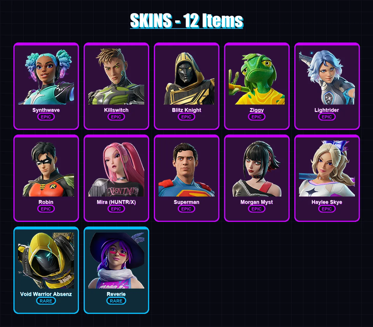 [PC/PSN] | Synthwave | Killswitch | Blitz Knight | Ziggy | Lightrider | 12 skin | 30 pickaxe | 12 emote | 19 glider | Lv204