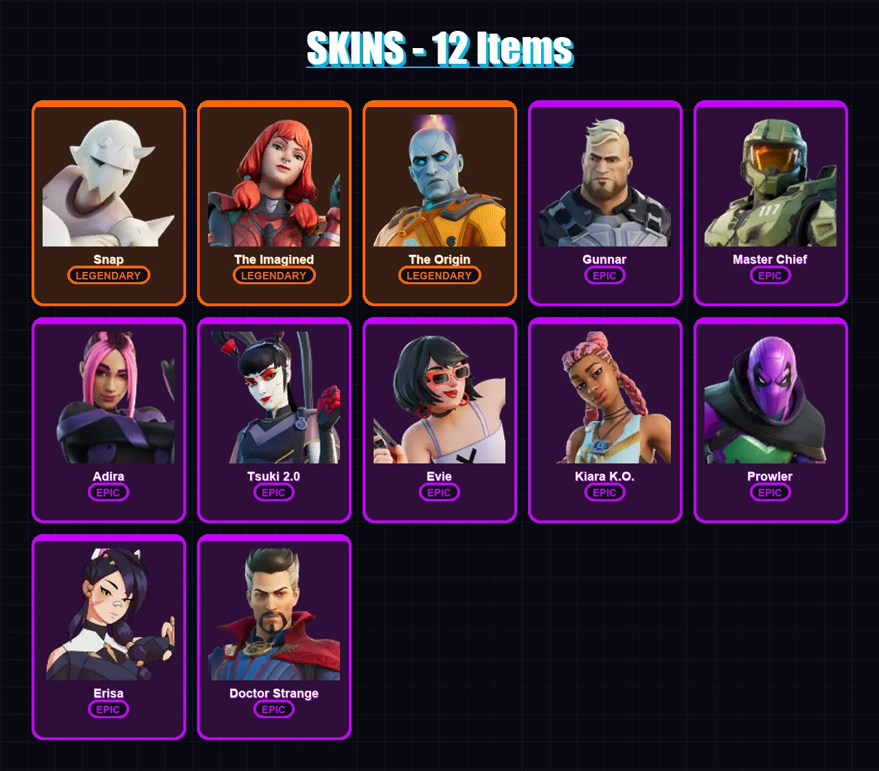 [PC/XBOX/PSN] | Snap | The Imagined | The Origin | Gunnar | Master Chief | 12 skin | 14 pickaxe | 14 emote | 15 glider | Lv174