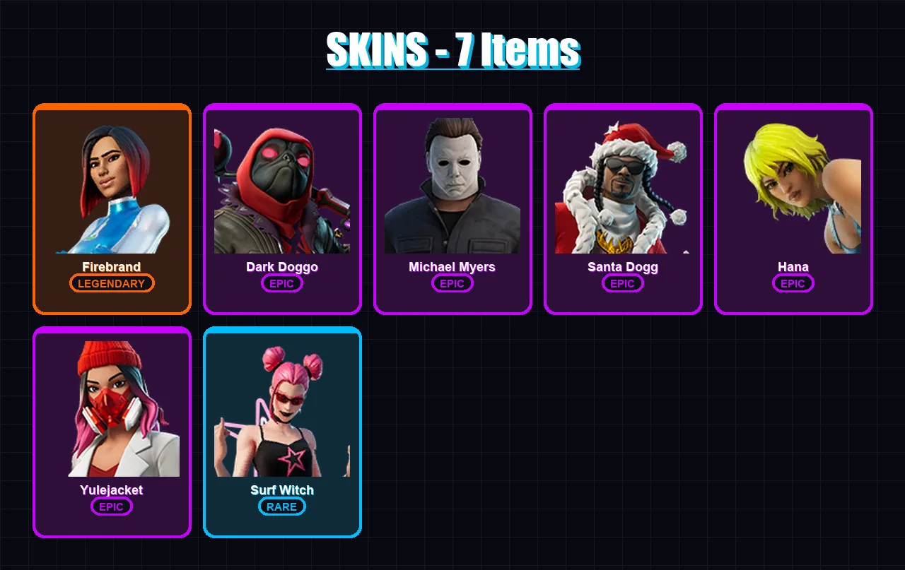[PC/XBOX/PSN] | Firebrand | Dark Doggo | Michael Myers | Santa Dogg | Hana | 7 skin | 25 pickaxe | 8 emote | 16 glider | Lv146