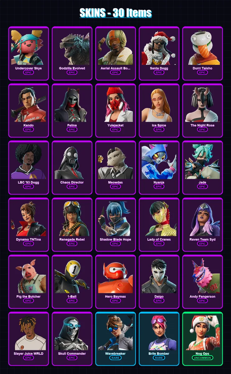[PC/XBOX/PSN] | Undercover Skye | Godzilla Evolved | Aerial Assault Bomber | 30 skin | Lv499 — Fortnite account