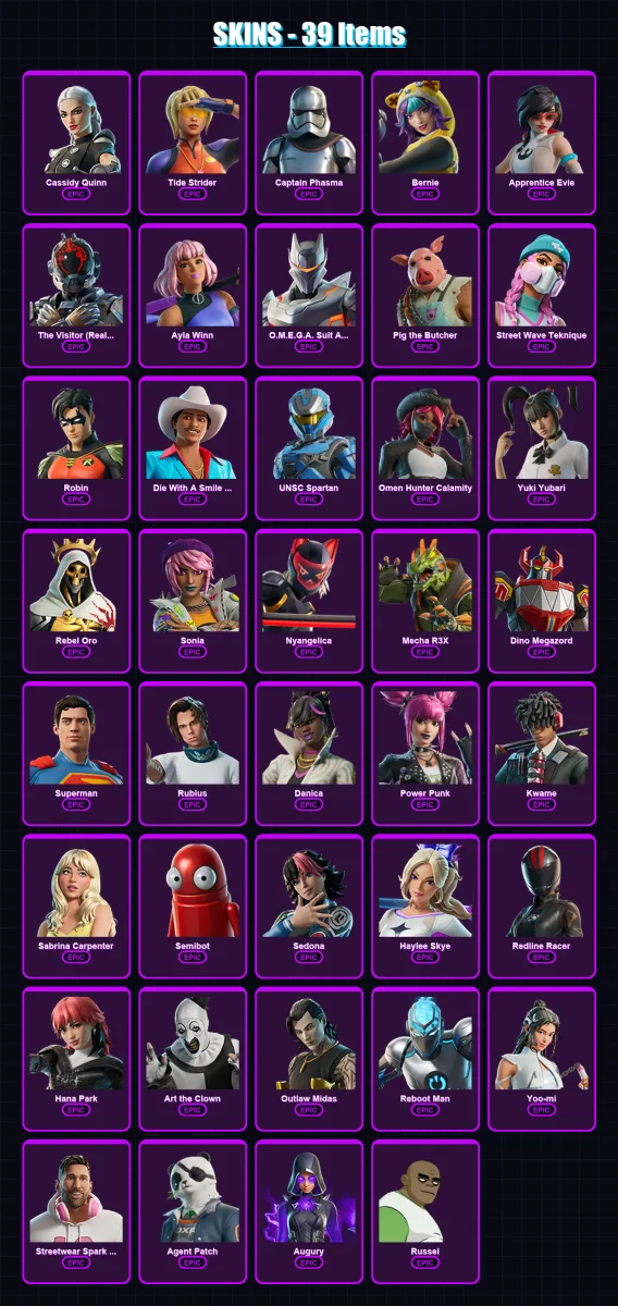 [PC/XBOX/PSN] | Cassidy Quinn | Tide Strider | Captain Phasma | Bernie | Apprentice Evie | 39 skin | 42 pickaxe | 27 emote | 20 glider | Lv115 — Fortnite account