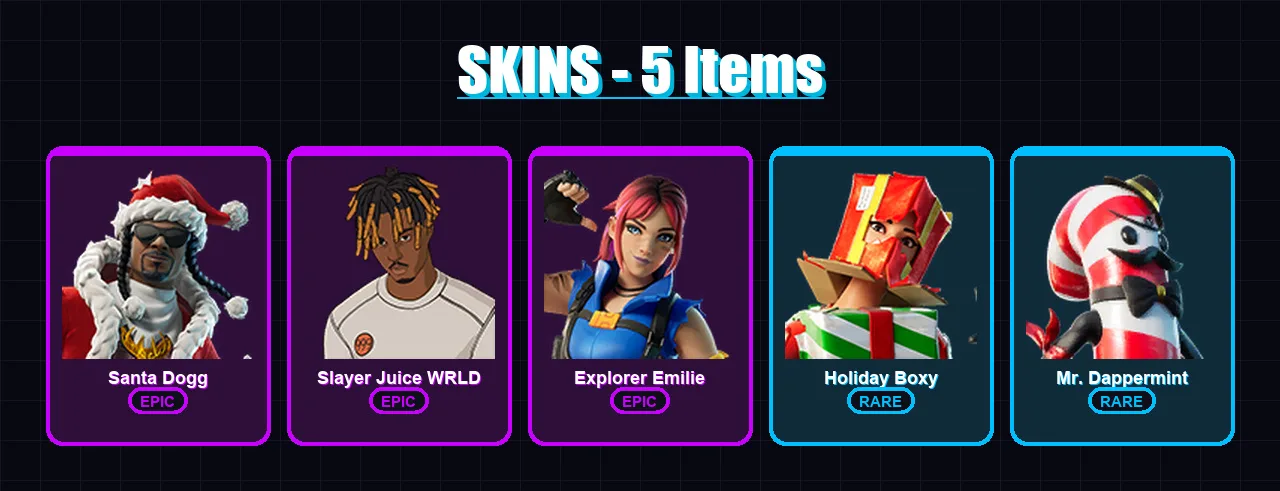 [SWITCH/XBOX/PSN/PC] | Santa Dogg | Slayer Juice WRLD | Explorer Emilie | 5 skin | Lv138