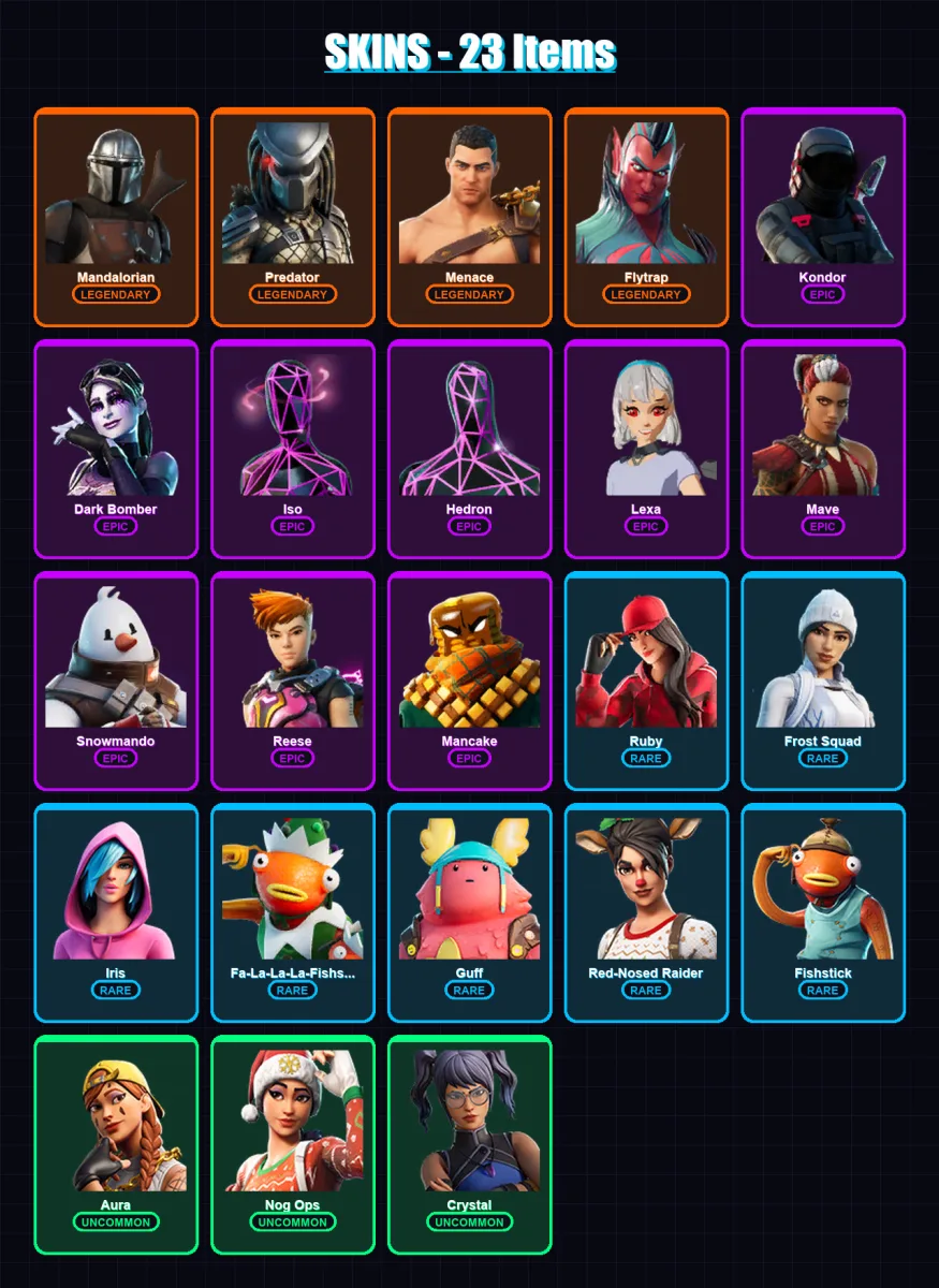 [SWITCH/XBOX/PSN/PC] | Mandalorian | Predator | Menace | Flytrap | Kondor | 23 skin | 15 pickaxe | 19 emote | 13 glider | Lv185