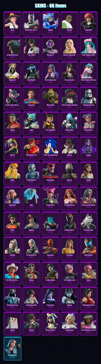 [PC/PSN] | Joss | O.M.E.G.A. Suit Alpha | Nyanja | Russel | Hana Park | 66 skin | 49 pickaxe | 28 emote | 27 glider | Lv108
