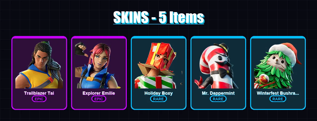 [PC/XBOX/PSN] | Trailblazer Tai | Explorer Emilie | Holiday Boxy | 5 skin | Lv71